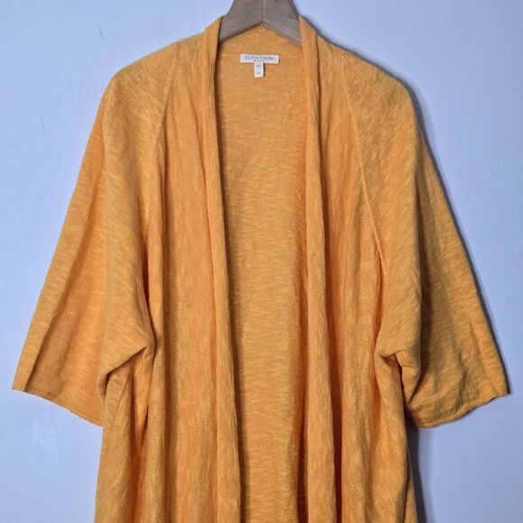 Eileen Fisher Open Front Cardigan Size 2X Linen Cotton Blend Orange Light Weight - Picture 2 of 6